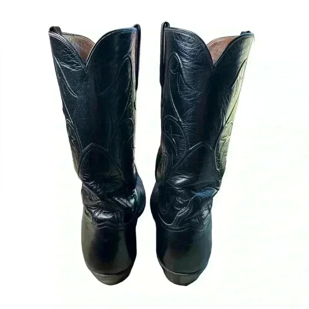 Lucchese Baker Cowhide Black Medium Round Toe 9 2E